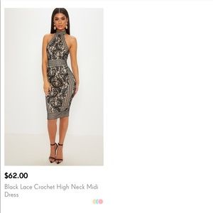 black lace crochet high neck midi dress